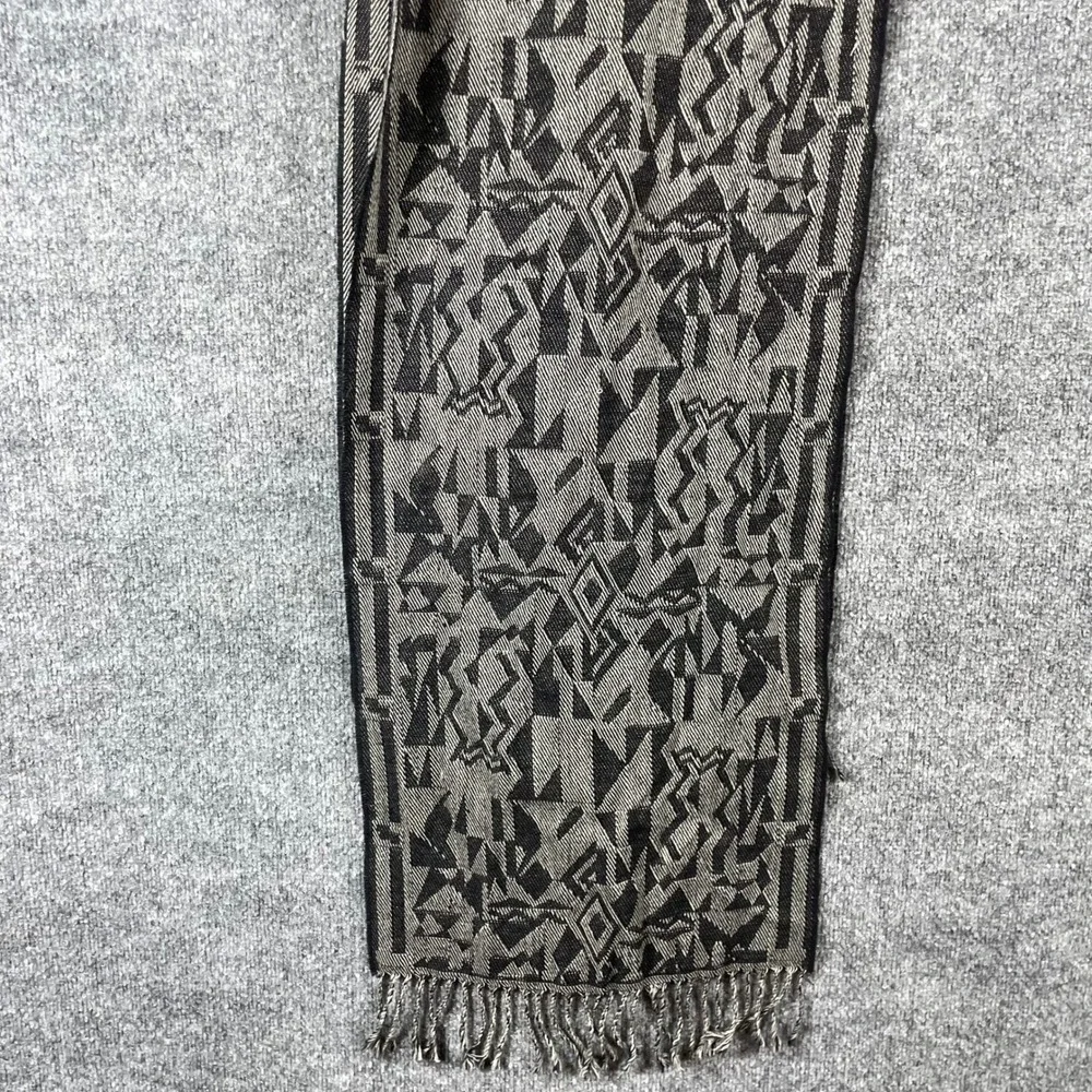 VTG Saks Fifth Avenue Scarf Unisex One Size Black Geometric Abstract Wool Italy